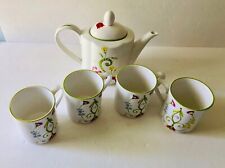 PIER 1 IMPORTS "LYDA" PATTERN TEA/COFFEE POT and 4 CUP SET