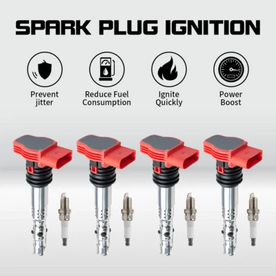 4PCS Ignition Coils + 4PCS Spark Plugs Kit for VW CC Eos Audi A3 A4 A5 TT UF529 Foto 1 de 4