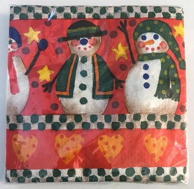 Muñecos de nieve arte popular gótico primitivo Navidad 24 servilletas de almuerzo de papel 2 capas Foto 1 de 4