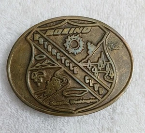Vnt 1970s BOEING Motorcycle Rider Club Brass Belt Buckle - Picture 1 of 6