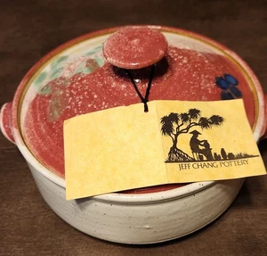 Vtg Jeff Chang Hawaiian Raku Art Pottery Casserole - CE 02 - 8" - Picture 1 of 11