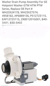 Waschmaschine Ablaufpumpe Baugruppe für GE Hotpoint Waschmaschine GTW HTW PTW-Serie, ersetzt Original-Zubehör-Hersteller - Bild 1 von 3