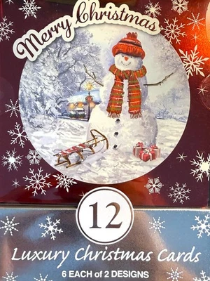 TIGER FEET Luxury Christmas Cards Pack Of 12 - 2 x Snowman Designs 1 x 14 cm