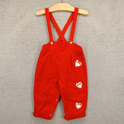 Mono de pana vintage para niños pequeños 24 meses apliques corazones rojo blanco pantalones Foto 1 de 4