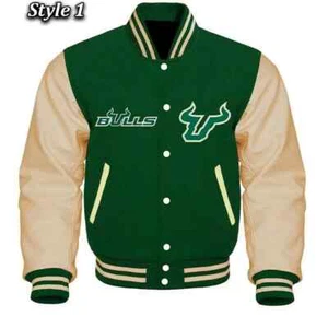 Letterman South Florida Bulls Green and Beige Varsity Jacket - Picture 1 of 4