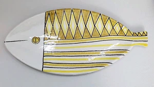 Plato de pescado grande Aldo Londi MCM Bitossi 21,5" X 9,75" cerámica amarillo blanco negro - Imagen 1 de 13