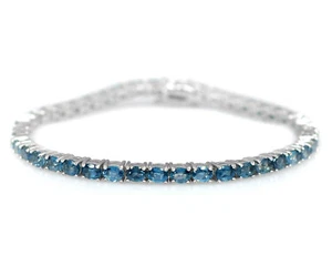 Natural London Blue Topaz Gemstone 925 Sterling Silver Tennis Bracelet Jewelry - Picture 1 of 8