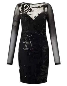 Lipsy schwarz Pailletten Bodycon Kleid 12 Party Spitze bestickt Anlass Hochzeit - Bild 1 von 17