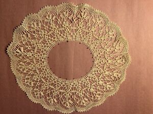 Antique French Doily ivory Lace Edging Trim Hand Made Crochet 10"across 3"wide
