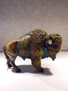 Bunte Indianer Bison/Büffel Figur Harz 6 3/4" groß   - Bild 1 von 6
