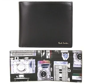 PAUL SMITH Black Camera Print Bifold 8 Card Slots Wallet