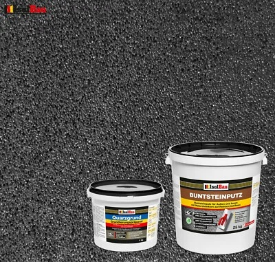 ISOLBAU Buntsteinputz SET Mosaikputz BP 100 (anthrazit) 25 kg + Quarzgrund 4 kg