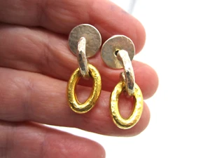 Elegantes Pendientes Perforados Gurhan Plata de Ley Dos Tonos HOOPLA Colgantes Distintivos - Imagen 1 de 4