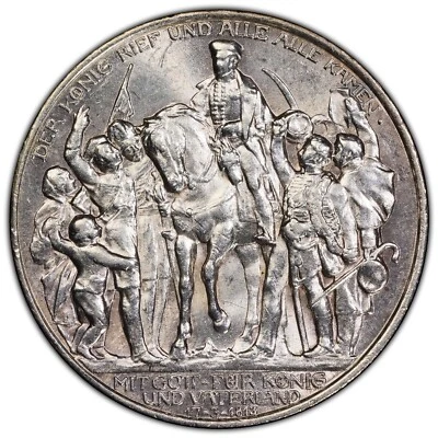 1913 2 MARK German States Prussia 100 YEARS J-109 PCGS MS62 Silver Coin - Image 1 of 3