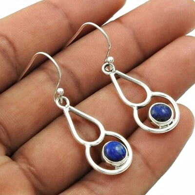 Orecchini Trendy In Lapis Lazuli Per Donne In Argento Sterlingo 925 T57 - Immagine 1 di 4