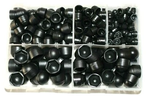 Assorted Box Qty 200 Black Nut Caps 5mm 6mm 8mm 10mm 12mm LDPE Hex Nut AT183 - Picture 1 of 1