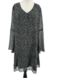 Vestido para mujer CAbi #3648 azul marino floral manga campana talla grande NUEVO - Imagen 1 de 5
