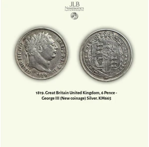 1819. Great Britain, George III  6 Pence,  (New coinage) Silver. KM665. - Picture 1 of 1