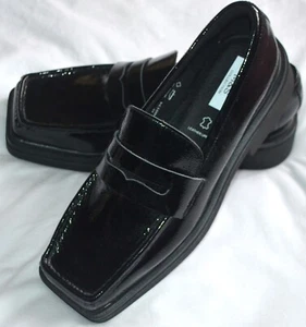 M&S GENUINE LEATHER PATENT CHUNKY LOAFER SHOES SLIP ON SIZE 8 BLACK - NEW - Picture 1 of 5