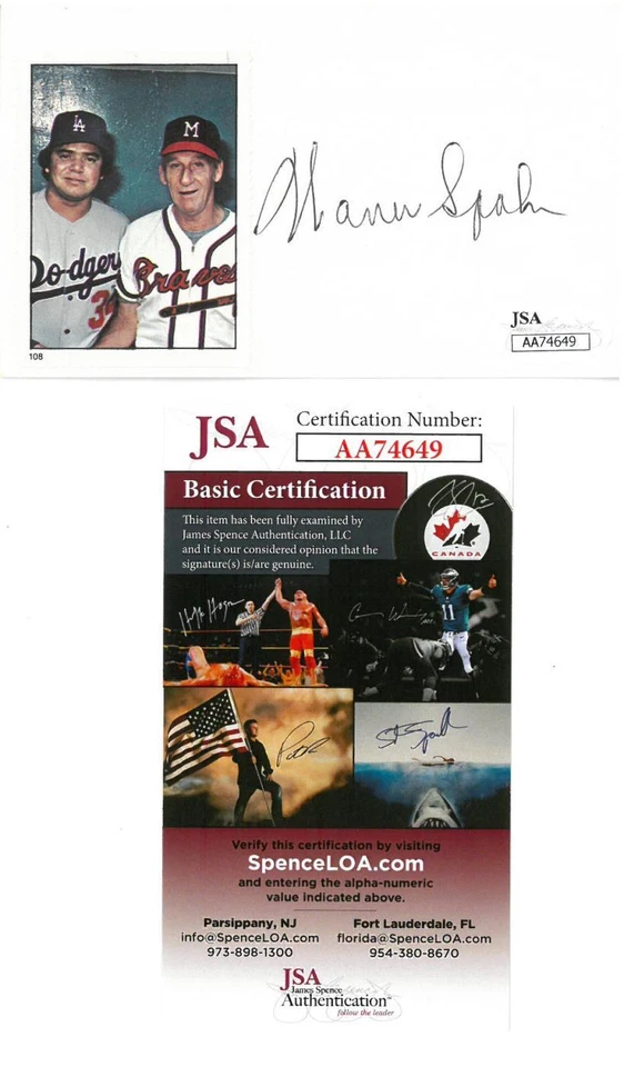 Warren Spahn Signed Authentic Autographed 3x5 Cream Index Card JSA #AA74649 - Image 1 of 1
