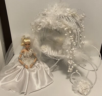 Carruaje de Cenicienta, muñeca de novia, centro de mesa de boda/ducha, conjunto NUEVO Foto 1 de 4