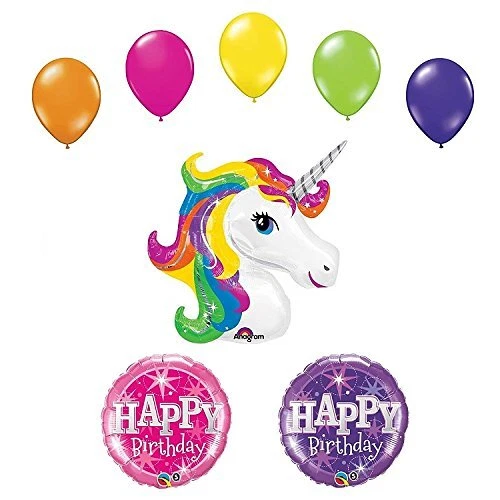 UNICORNIO Arco Iris MAGICO Hada Brillo 8 Piezas Fiesta Mylar y Látex Globos Set Foto 1 de 1