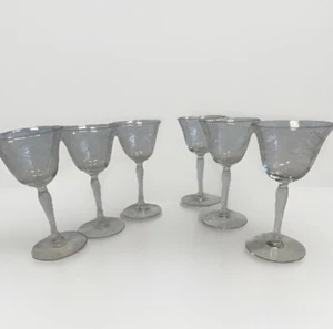 6 Vintage zarte feine Kristall Stielgläser geätzte Blumen Blätter Champagner Sorbet - Bild 1 von 5