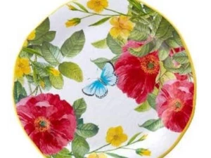 Melamine 19" Round Serving Tray Platter Butterfly Florals Poppies NEW - Picture 1 of 1
