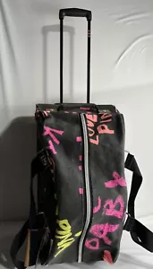 Pink Victoria's Secret Rolling Travel Bag Suitcase Pink & Black Rare 24" x 15" - Picture 1 of 10