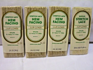 4 SAUMBESÄTZE, BEIGE, 3 STRETCH-SPITZE, 1 RÜSCHE, 10 YDS, NYLON, MÄNTEL. - Bild 1 von 2