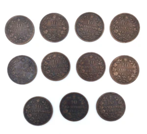 REGNO D'ITALIA Vittorio Emanuele II Lotto 11 monete 10 Centesimi TUTTE DIVERSE! - Picture 1 of 2