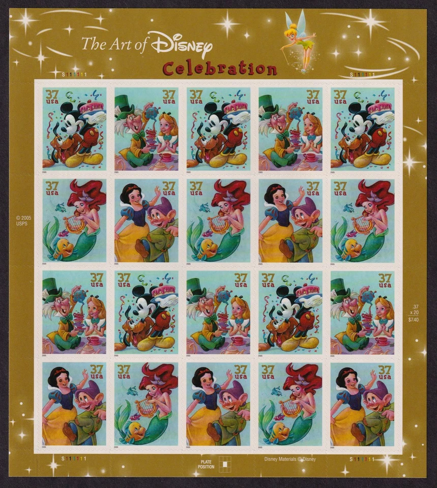 2005 Art of Walt Disney Celebration 4 designs 37c sheet of 20 Sc 3915a MNH - Image 1 of 1