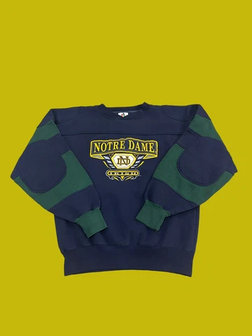 Notre Dame Fighting Irish VTG Spell Out Embroidered Colorblock Sweatshirt Medium Cover