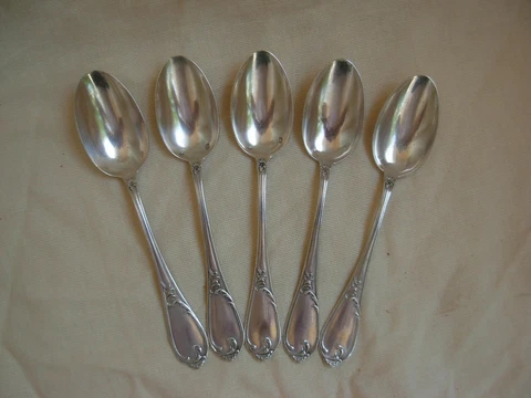 ANTIQUE FRENCH STERLING SILVER COFFEE SPOONS,SET OF 5,LATE 19th OR EARLY 20th Cover