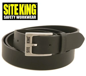 SITE KING Mens Black Genuine Leather Belt Belts - JEANS TROUSER WORK BUCKLE - Picture 1 of 5