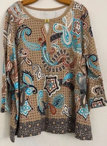 Kim Rogers Curvy Top Tunic Women 3X Brown Paisley Floral Feminine Romantic NWT - Picture 1 of 10