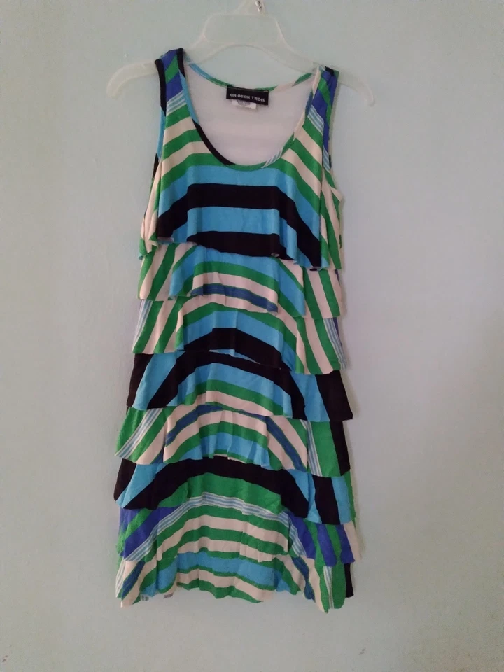 Vestido Niña Un Deux Trois Multicolor Verde Azul Blanco Sin Mangas Talla 10 Niños Foto 1 de 4