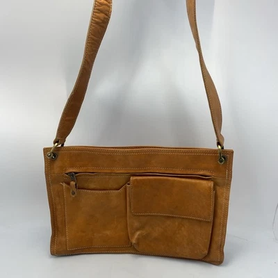 "Cartera Bandolera De Colección Cuero Caos Cuero Genuino - Tostada - 12"" x 8""" Foto 1 de 4