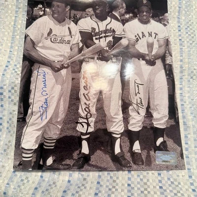 Vintage MLB Legends Signed 8x10 Photo Musial Aaron Mays Original - Image 1 of 2
