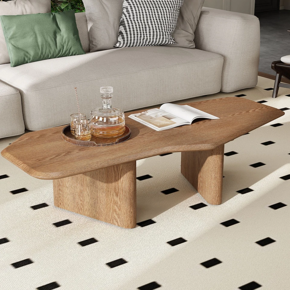 Mesa de centro de chapa de madera de fresno rústica de forma libre de 47,2 pulgadas para sala de estar pequeña Foto 1 de 4