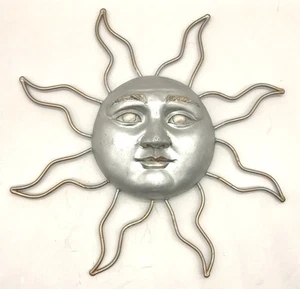 Sun Face Wavy Rays Indoor Wall Decor Silver Gold Lightweight Embossed Detailing - Picture 1 of 6
