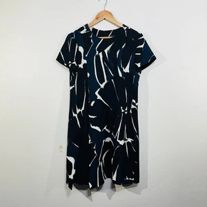 Cue Dress Navy White Abstract Brush Strokes Print Knee Length Formal Workwear 12 - Bild 1 von 21