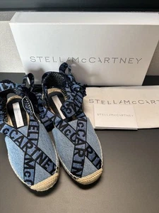 Stella McCartney Logo Ribbon Denim Espadrilles Flat Sandals Shoes US5 EU35 New - Picture 1 of 12