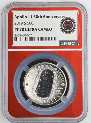 2019-S Apollo 11 50th Anniversary Half Dollar NGC PF70 Ultra Cameo Red EDC Label - Image 1 of 2