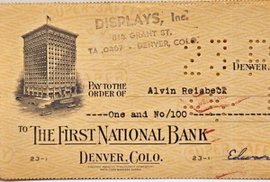 1940 First National Bank of Denver, Colorado Cancelled Check Lot of (5) - Picture 1 of 3