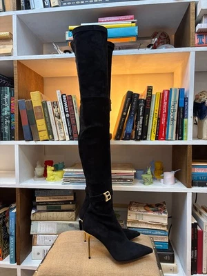 Balmain Raven 靴子黑色麂皮绒过膝高筒靴 36 码全新金色 — 第 1/4 张图片