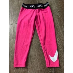 Nike 4T Girls Pink Leggings Black Waistband, White Logo, VGUC - Picture 1 of 4