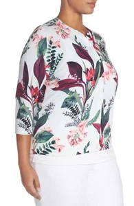 Halogen(R) Floral Print Cardigan Plus SZ XL 14W Ivory Floral - Picture 1 of 1