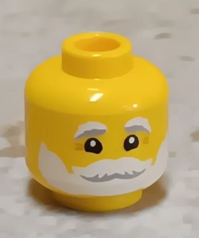 New LEGO Grandpa Head White Beard SANTA Bushy Beard Mustache Smile Happy Jolly - Image 1 of 1