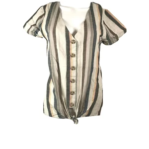 Harper Shirt Damen Gr. S neutral gestreift Bindegürtel Button Down Kurzarm - Bild 1 von 9